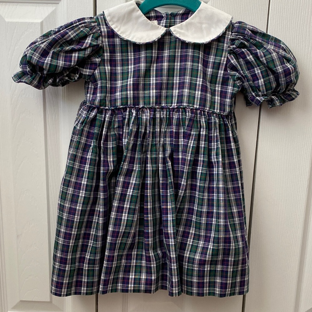 Plaid Kids Dress with White Collar